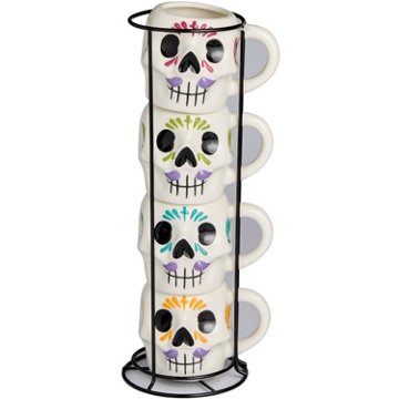 Destination Holiday Day of the Dead Skull Mugs In Rack