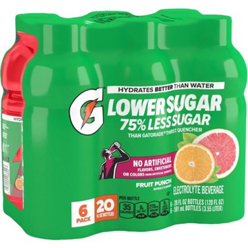 Gatorade Lower Sugar Fruit Punch Electrolyte Beverage 6 pk Bottles