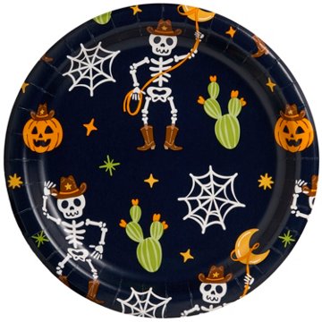 Destination Holiday Cowboy Skeleton Halloween Paper Plates, 9''