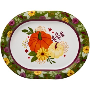 Destination Holiday Oval Paper Plates - Green Floral Pumpkin, 8 ct