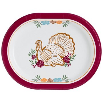 Destination Holiday Oval Paper Plates - Turkey Floral, 8 ct