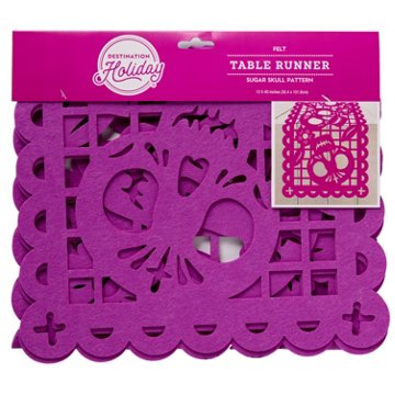 Destination Holiday Day Of The Dead Sugar Skull Table Runner - Purple