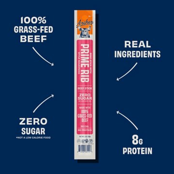 Archer Full Size Zero Sugar 8g Protein Grass-Fed Beef Sticks - Prime Rib, 8 ct