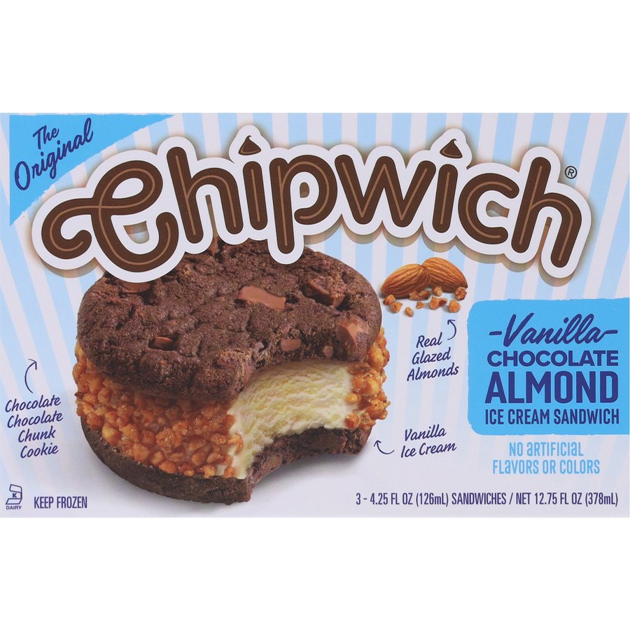 Chipwich Vanilla Chocolate Almond Ice Cream Sandwiches - Shop Cones ...