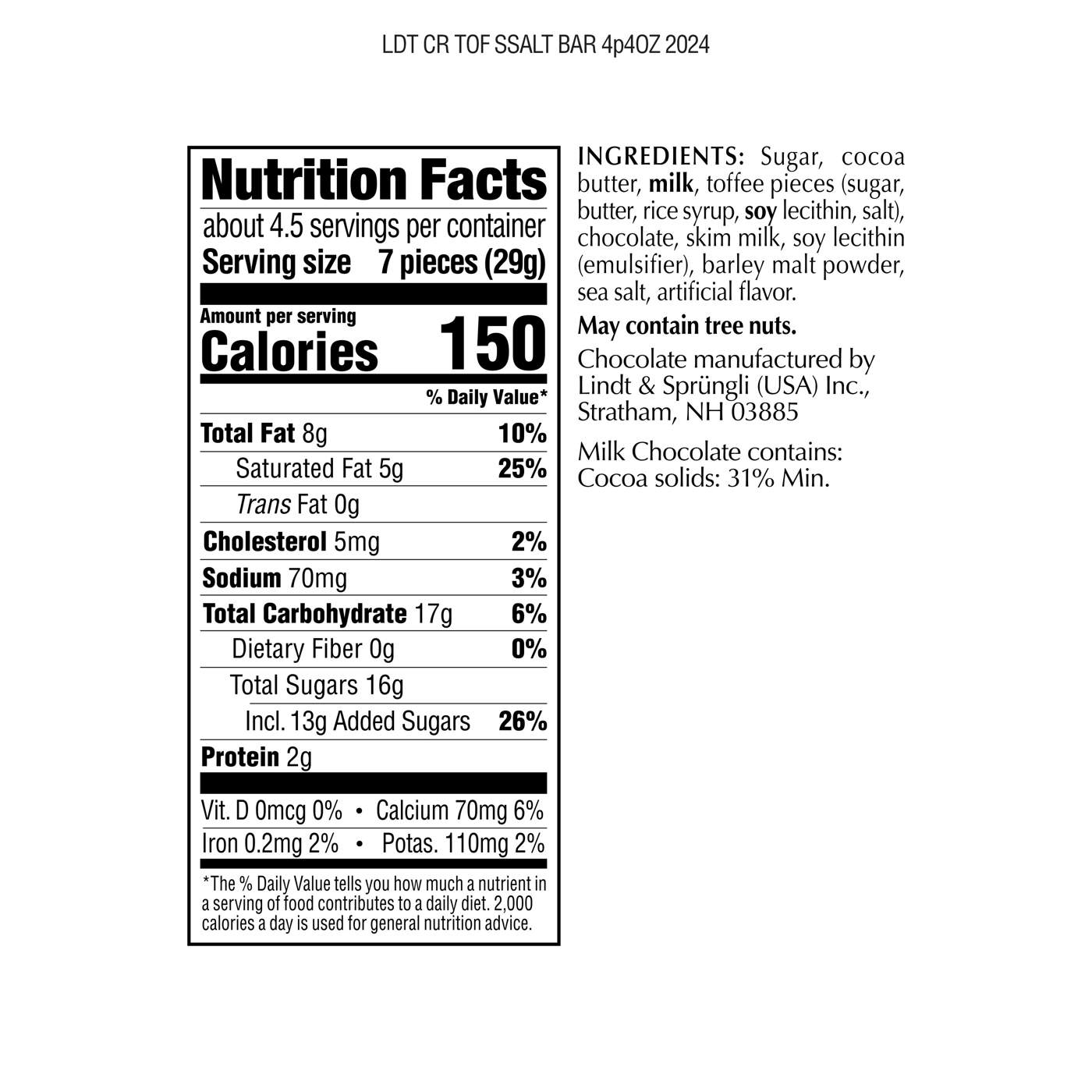 Lindt Classic Recipe Toffee & Sea Salt Milk Chocolate Bar; image 2 of 3