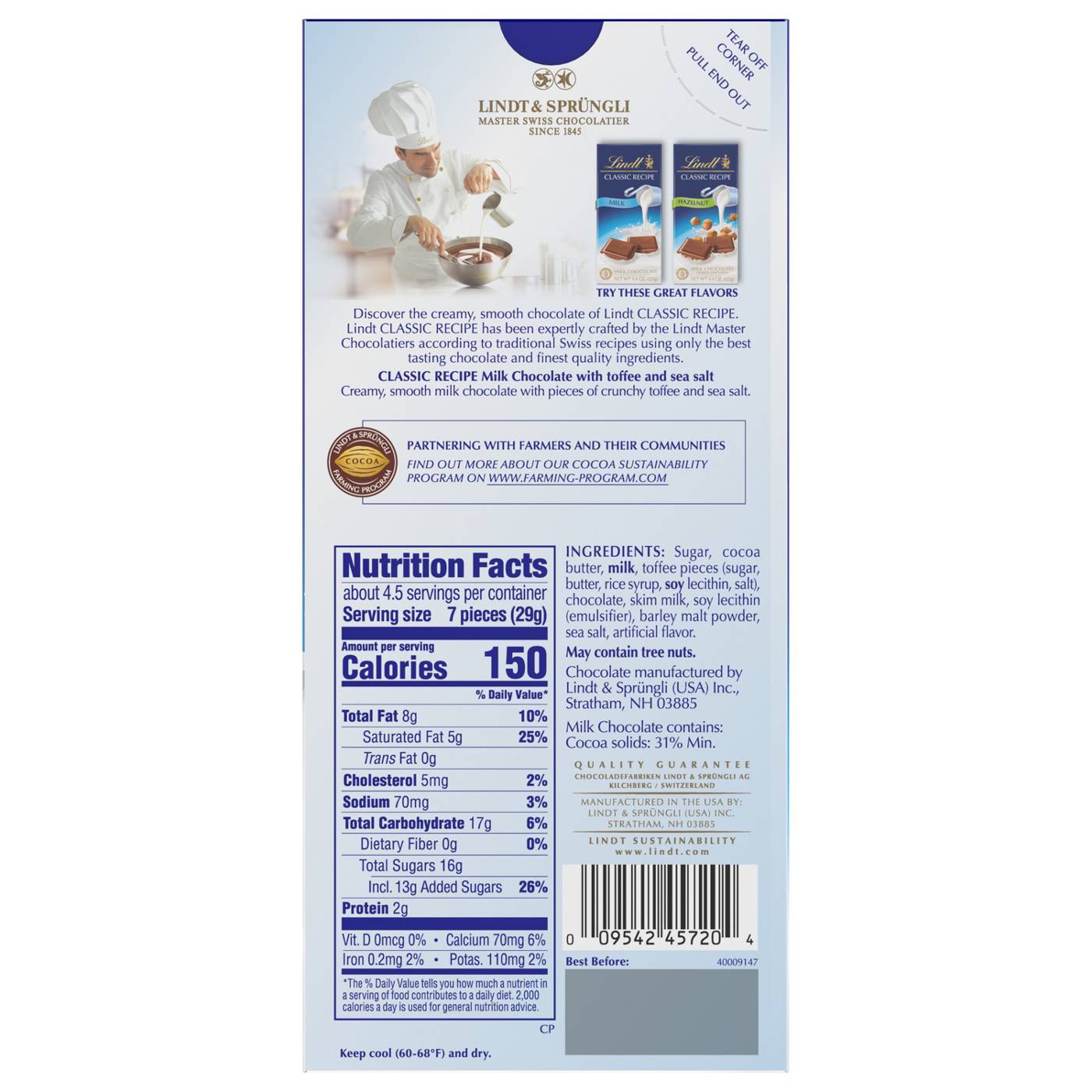 Lindt Classic Recipe Toffee & Sea Salt Milk Chocolate Bar; image 3 of 3