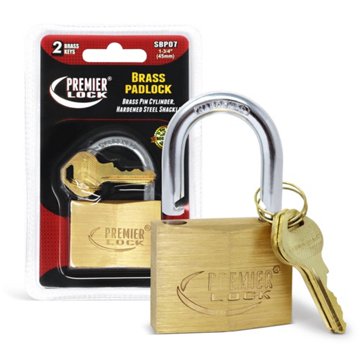 Premier Lock Solid Brass Lock with 2 Keys, 1.75''