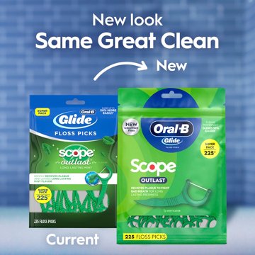 Oral-B Glide with Scope Outlast Dental Floss Picks, Mint, 225 Picks, 225 oz