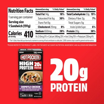 Hot Pockets Chipotle Chicken 20g Protein Frozen XL Sandwich