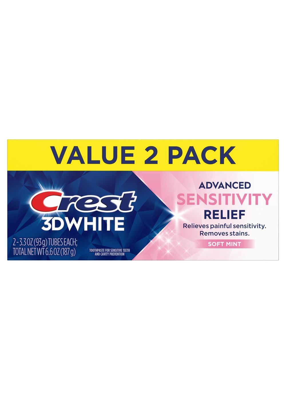 Crest 3D White Advanced Sensitivity Relief Toothpaste - Soft Mint, 2 pk; image 1 of 2