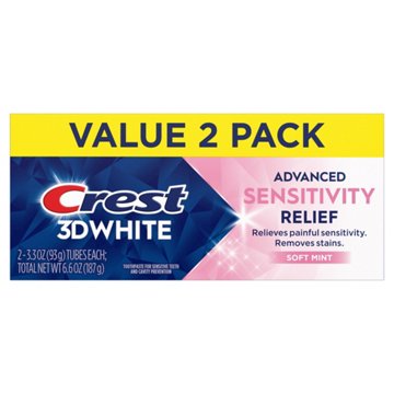 Crest 3D White Advanced Sensitivity Relief Toothpaste - Soft Mint, 3.3 oz Tubes