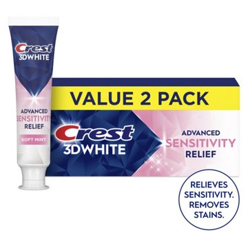 Crest 3D White Advanced Sensitivity Relief Toothpaste - Soft Mint, 3.3 oz Tubes