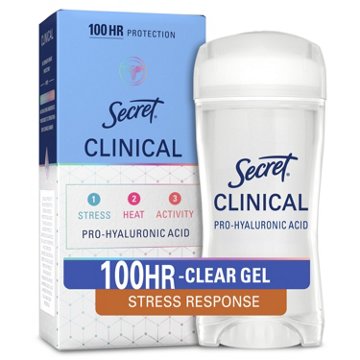 Secret Clinical Strength 100HR Pro-Hyaluronic Acid Antiperspirant & Deodorant for Women, Clear Gel, Stress Response, 2.6oz