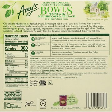 Amy's 17g Protein Mushrooms & Spinach Penne Bowl