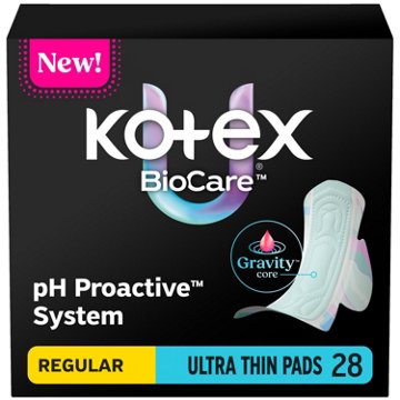 Kotex BioCare Ultra Thin Pads With Wings, Regular Absorbency