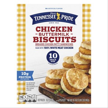 Odom's Tennessee Pride Snack Size Chicken Buttermilk Biscuit Breakfast Sandwiches, 10 ct