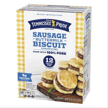 Odom's Tennessee Pride Snack Size Sausage Buttermilk Biscuit Breakfast Sandwiches, 12 ct