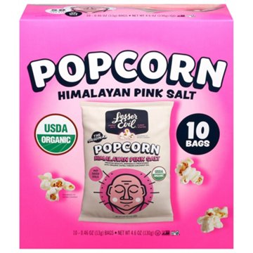 LesserEvil Organic Popped Popcorn Snack Bags - Himalayan Pink Salt, 10 ct