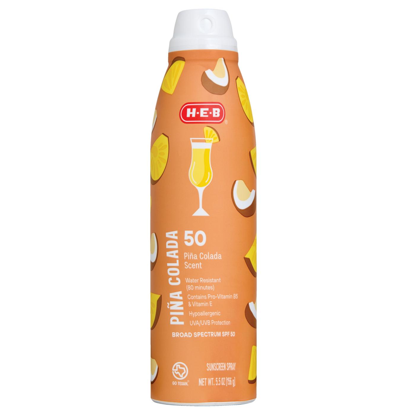 H-E-B Oxybenzone Free Pina Colada Sunscreen Spray - SPF 50; image 1 of 2