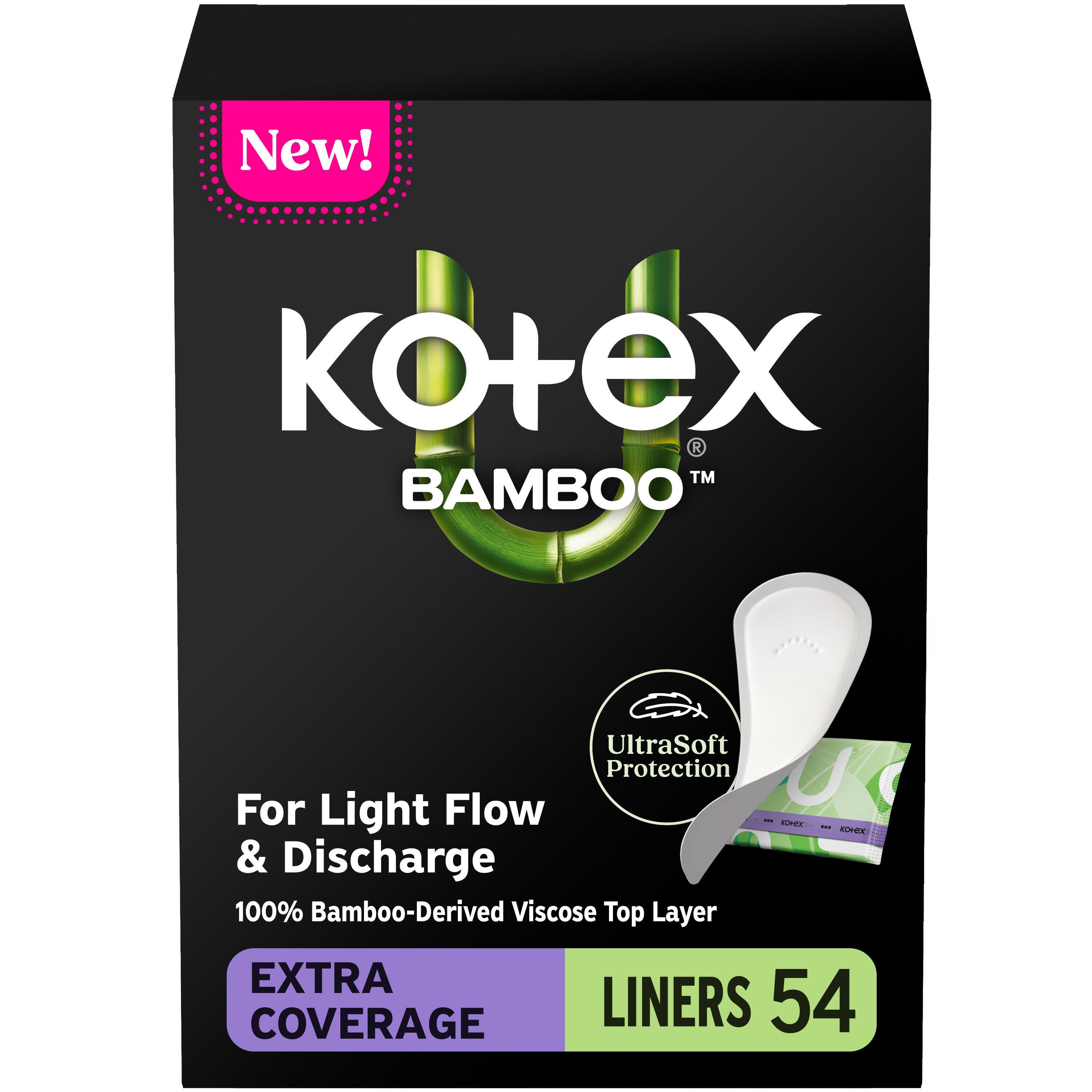 Kotex Bamboo Wrapped Liners, Light Absorbency, Extra Coverage - Shop ...