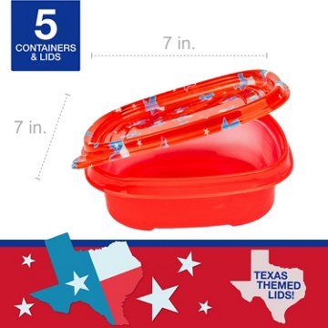 Acadian Trading Texas Flag Food Containers - Red, 5 pk