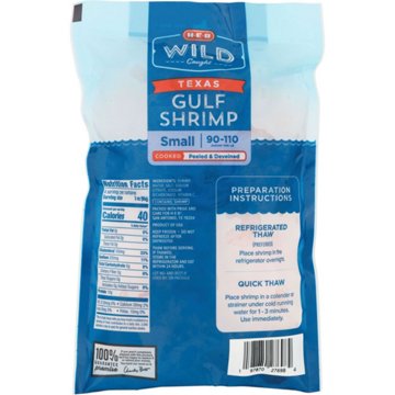 H-E-B Wild Caught Frozen Peeled Small Cooked Texas Gulf Shrimp, 90 - 110 ct/lb, 12 oz