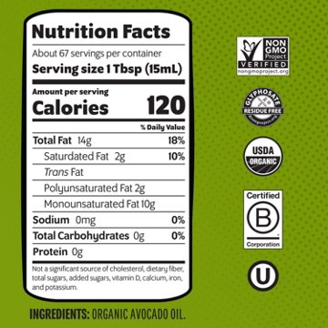 Chosen Foods 100% Pure Organic Avocado Oil, 33.8 oz