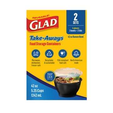 Glad Take-Aways 42 oz Ramen Bowl Food Storage Containers & Lids, 2 ct