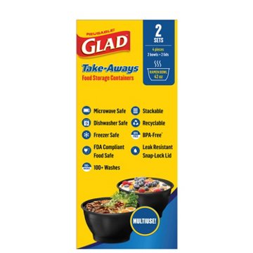 Glad Take-Aways 42 oz Ramen Bowl Food Storage Containers & Lids, 2 ct