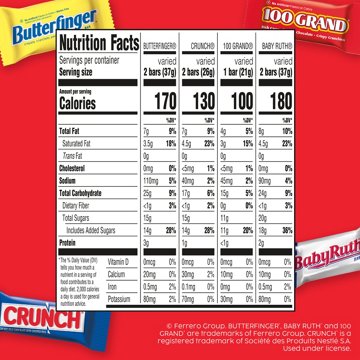 Butterfinger, Crunch, 100 Grand & Baby Ruth Assorted Fun Size Chocolate Bars - Party Pack