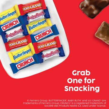 Butterfinger, Crunch, 100 Grand & Baby Ruth Assorted Fun Size Chocolate Bars - Party Pack