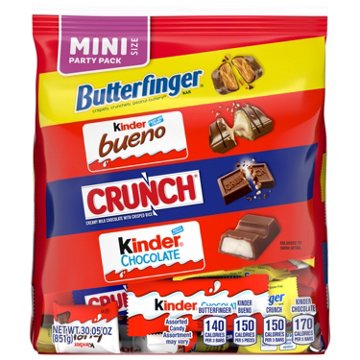 Butterfinger, Kinder & Crunch Assorted Mini Size Chocolate Bars - Party Pack
