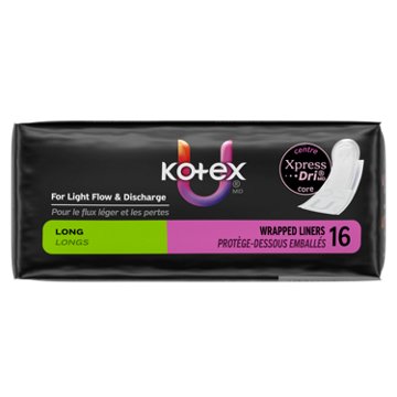 Kotex Absorbent Wrapped Liners - Light Absorbency, Long Length, 16 ct