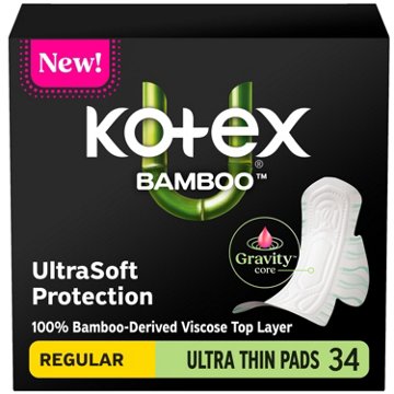 Kotex Bamboo Ultra Thin Pads with Wings, Regular Absorbency