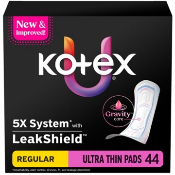 Kotex Ultra Thin Pads, Regular Absorbency, 44 ct