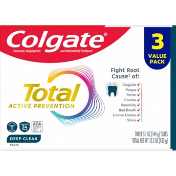 Colgate Total Active Prevention Toothpaste- Deep Clean, 3 pk