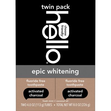 Hello Activated Charcoal Fluoride Free Toothpaste - Epic Whiteneing, 2 pk