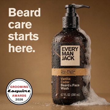 Every Man Jack Beard & Face Wash - Vanilla & Cedar, 6.7 oz