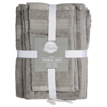 Destination Holiday 100% Cotton Bath Towel Set - Gray, 6 pc