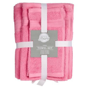 Destination Holiday 100% Cotton Bath Towel Set - Pink, 6 pc