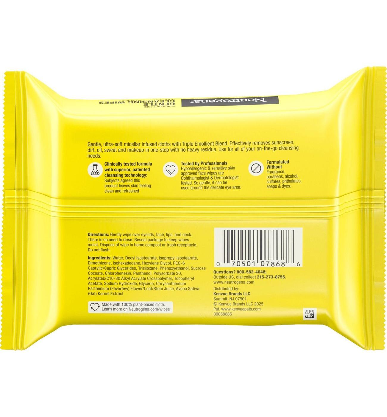 Neutrogena Fragrance Free Gentle Cleansing Micellar Wipes; image 2 of 2