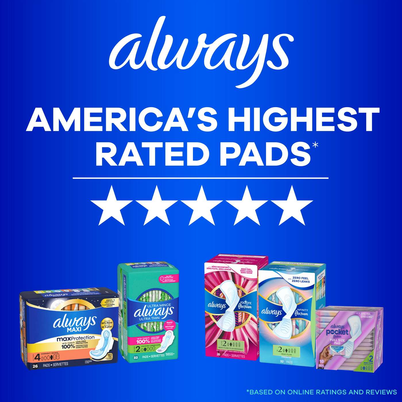 Always Ultra Thin Pads Duo Pack, Feminine Pads with Wings for Women, Size 2 Long Super and 4 Overnight Absorbency, Unscented, 44 CT; image 5 of 10