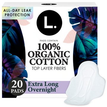 L. Ultra Thin Pads for Women, Organic Cotton Top Layer, Extra Long Overnight Absorbency
