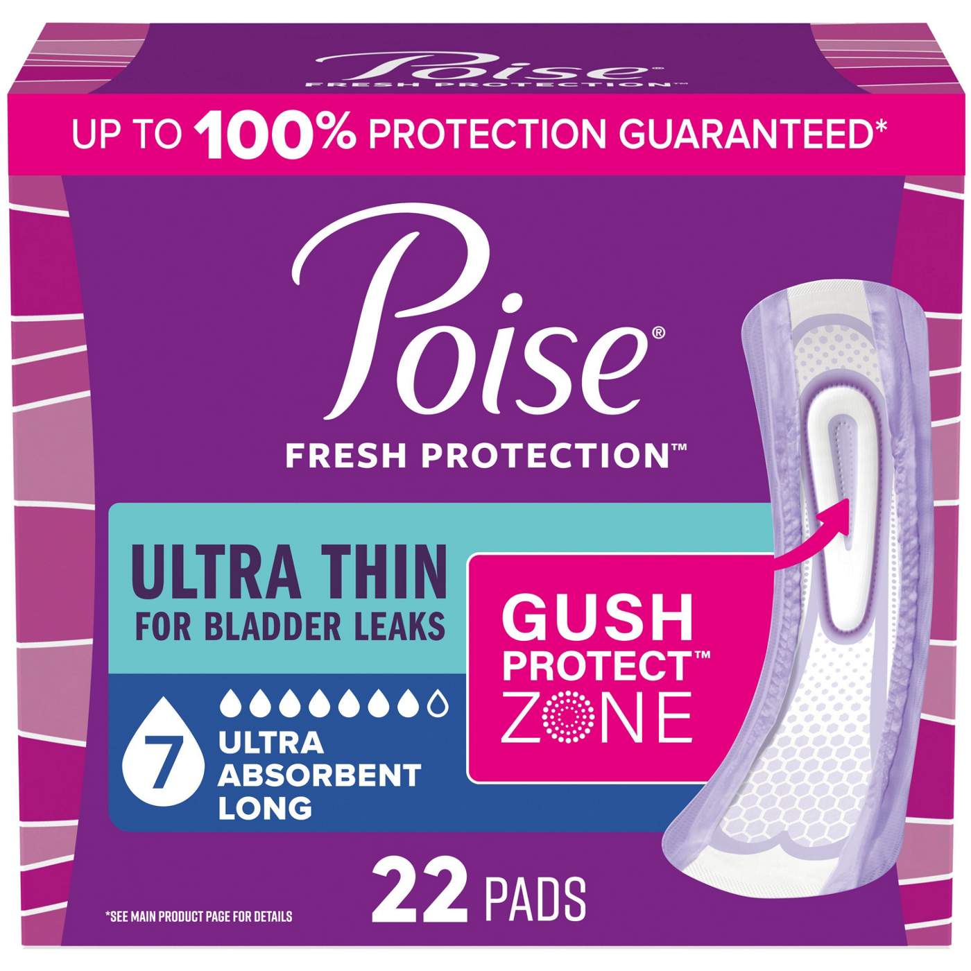 Poise Ultra Thin Incontinence Pads, 7 Drop Ultra Absorbency, Long Length; image 1 of 5