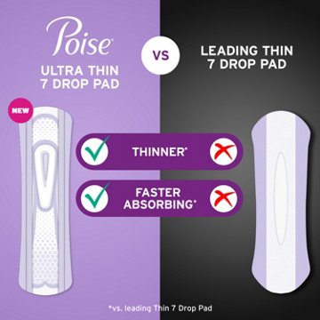 Poise Ultra Thin Incontinence Pads, 7 Drop Ultra Absorbency, Long Length