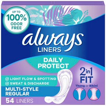 Always Multi-Style Liners, Regular Length, Unscented, 54 Count
