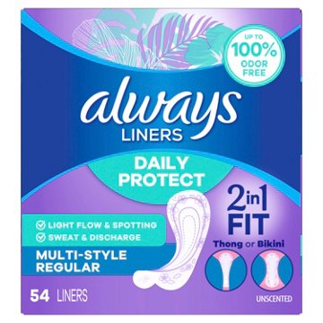 Always Multi-Style Liners, Regular Length, Unscented, 54 Count