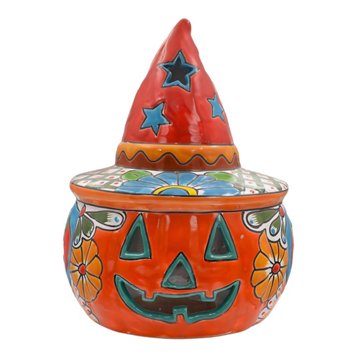 Blue Orange Pottery Talavera Witch, Large