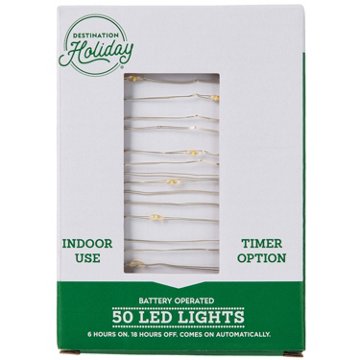 Destination Holiday Battery Operated Indoor LED Lights with Timer, 50 ct