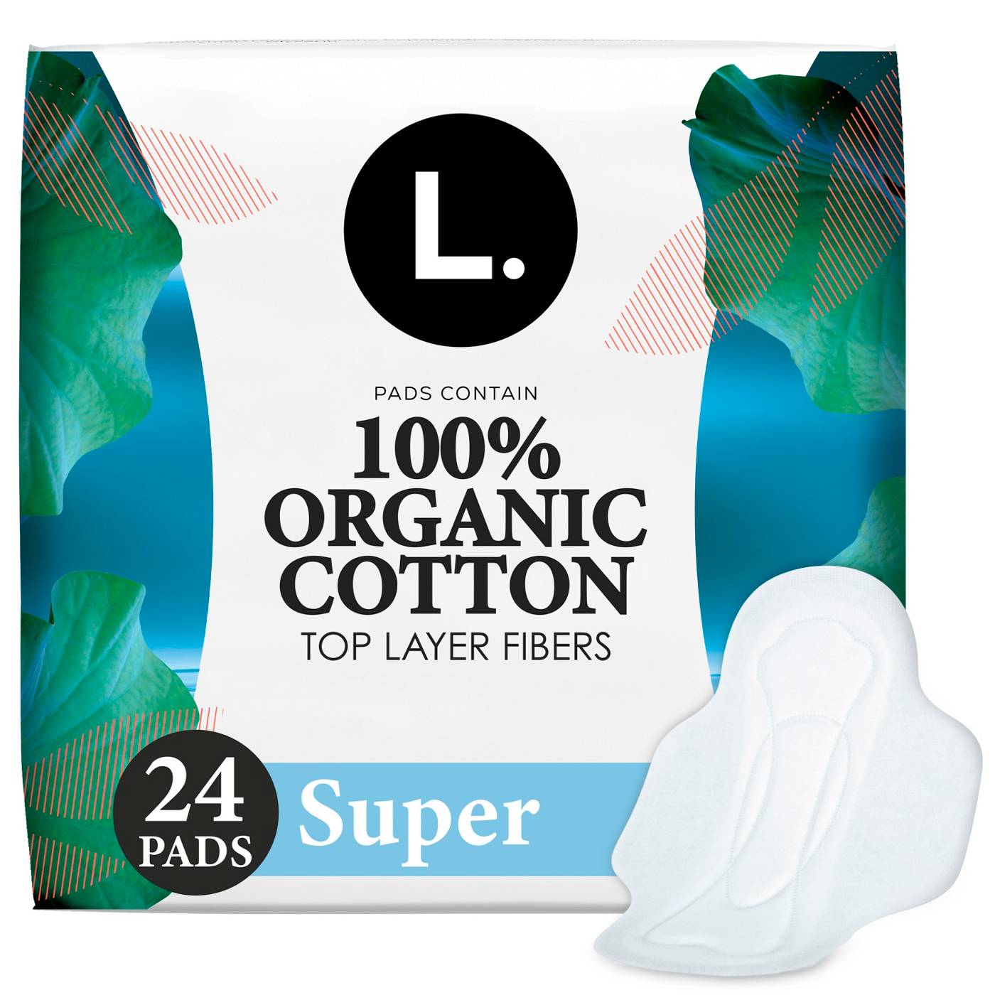 L. Ultra Thin Pads for Women, Organic Cotton Top Layer, Super Absorbency, Menstrual Pads with Wings, 24 CT; image 1 of 10